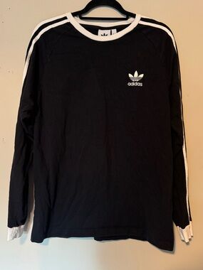 GUC adidas Black Long Sleeve Shirt with White Stripes- 100% Cotton